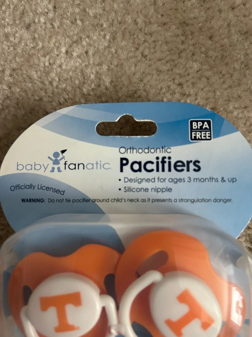 Baby Fanatic Orange/ White Orthodontic Pacifiers - Duo Pack Univ of Tennessee